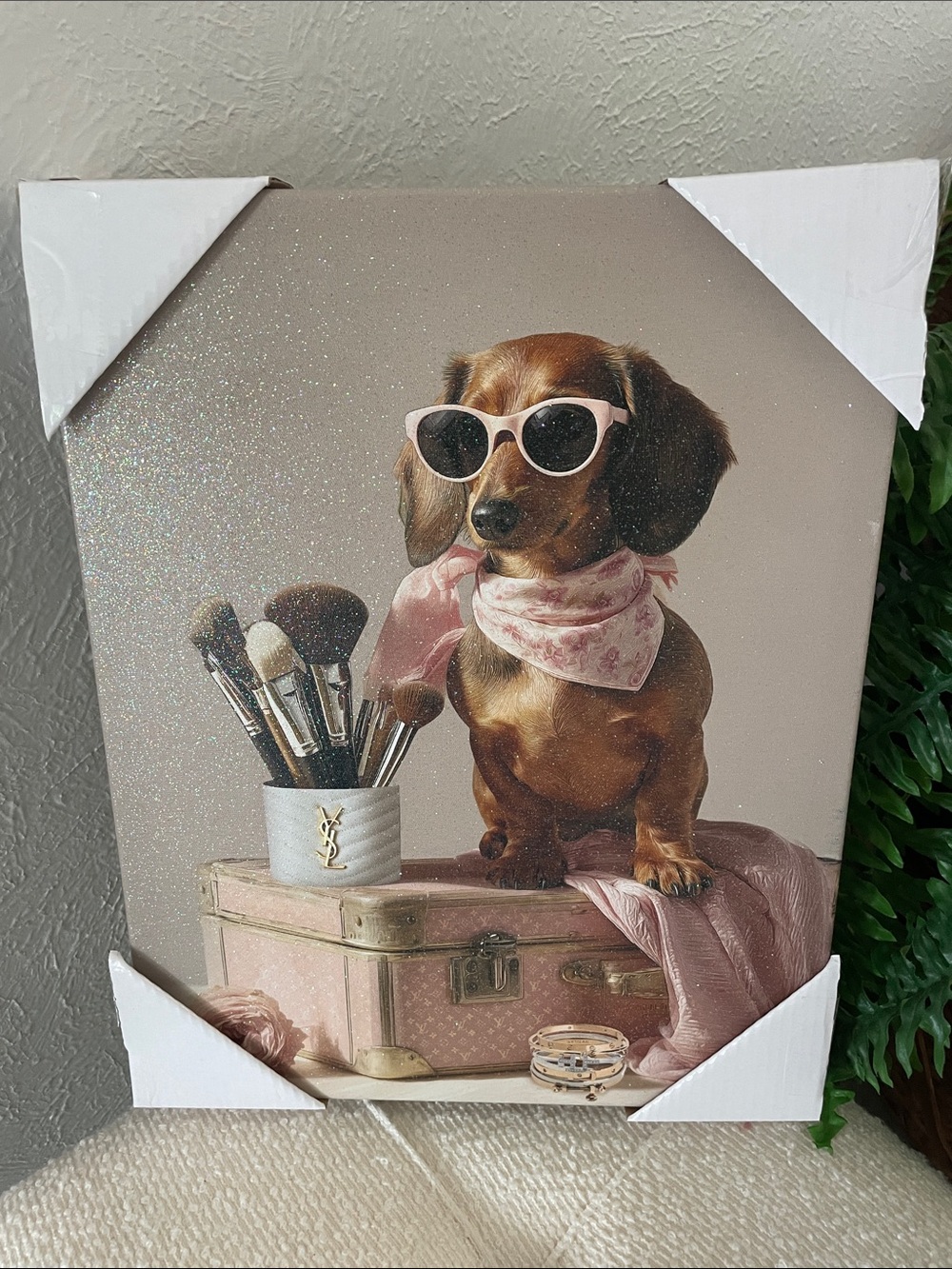 Fashionable Dachshund Art Print in Pink Accessories